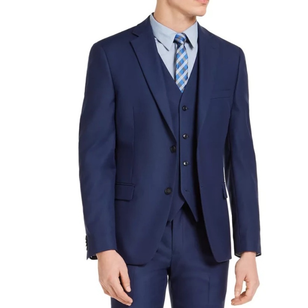 Alfani Mens Slim fit Suit Jacket Blazer 46R Navy Blue Solid Stretch